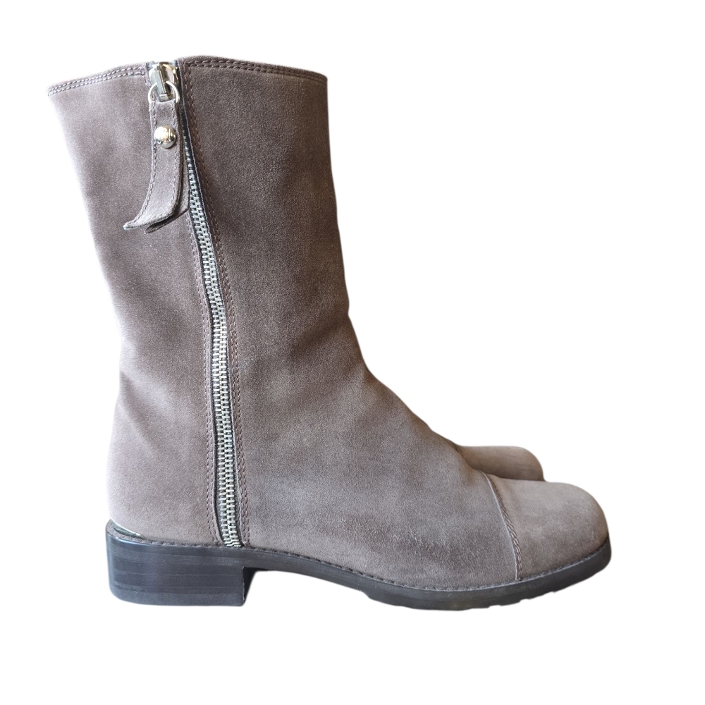 Stuart Weitzman Taupe Suede Mid-Calf Heeled Boots